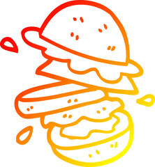 warm gradient line drawing cartoon burger