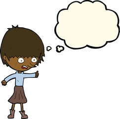 cartoon woman stressing out with thought bubble