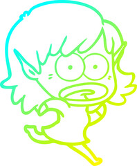 cold gradient line drawing cartoon shocked elf girl