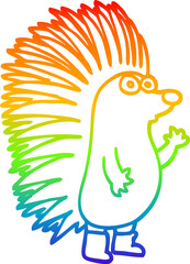 rainbow gradient line drawing cartoon spiky hedgehog