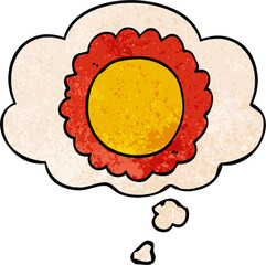 cartoon flower and thought bubble in grunge texture pattern style