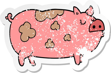 distressed sticker of a cartoon pig