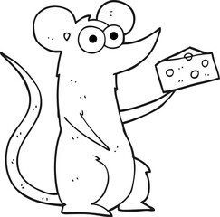 black and white cartoon mouse with cheese