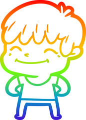 rainbow gradient line drawing cartoon happy boy