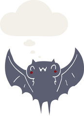 cartoon bat and thought bubble in retro style