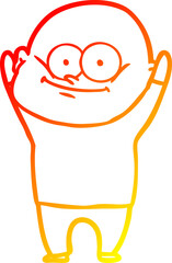 warm gradient line drawing cartoon bald man staring
