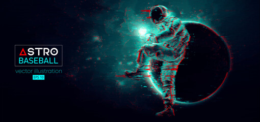 Fototapeta Baseball player astronaut in space action and planets on the background of the space. Vector illustration obraz