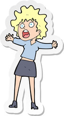 sticker of a cartoon frightened woman