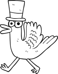 black and white cartoon duck in top hat