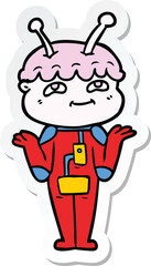 sticker of a friendly cartoon spaceman