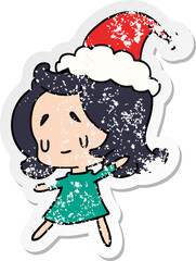 christmas distressed sticker cartoon of kawaii girl