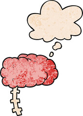cartoon brain and thought bubble in grunge texture pattern style