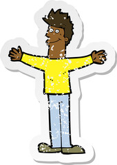 retro distressed sticker of a cartoon happy man