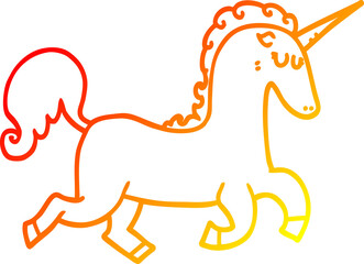 warm gradient line drawing cartoon unicorn