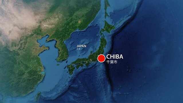 Designation of the borders of Japan on the map and the mark of the location of the city of Chiba