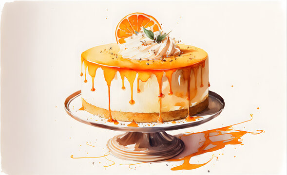 Orange cake generative AI illustration
