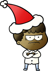 gradient cartoon of an annoyed man wearing santa hat