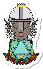 elf fighter with natural twenty dice roll sticker