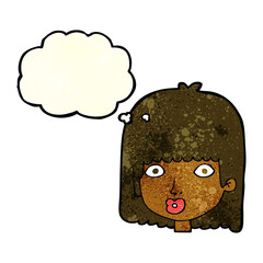 cartoon surprised woman with thought bubble