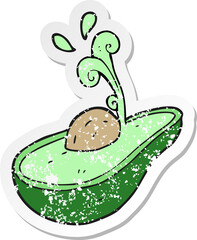 retro distressed sticker of a cartoon avocado