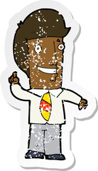 retro distressed sticker of a cartoon office man with idea