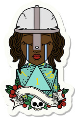 crying human fighter with natural one D20 dice roll sticker