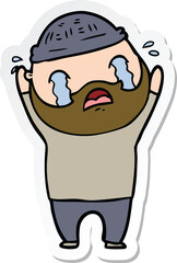 sticker of a cartoon bearded man crying