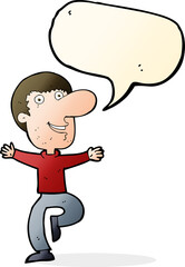 cartoon happy man with speech bubble