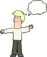 cartoon happy man with thought bubble