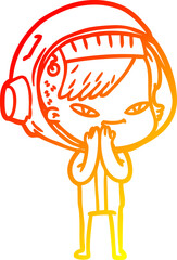 warm gradient line drawing cartoon astronaut woman