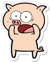 sticker of a cartoon pig shouting