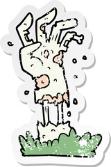 distressed sticker of a spooky zombie hand cartoon