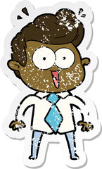 distressed sticker of a cartoon staring man