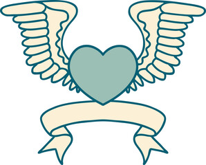 tattoo with banner of a heart with wings