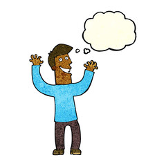 cartoon excited man with thought bubble