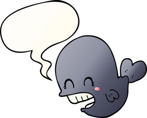 cartoon whale and speech bubble in smooth gradient style
