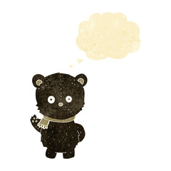 cute cartoon black bear waving with thought bubble