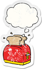 cartoon toaster and thought bubble as a distressed worn sticker