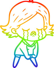 rainbow gradient line drawing cartoon girl crying