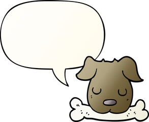 cartoon dog and bone and speech bubble in smooth gradient style