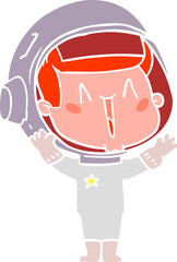 happy flat color style cartoon astronaut