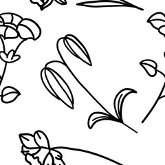Seamless pattern with flowers in outline doodle style on a white background. Sketch for coloring.