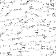mathematical, physical, chemical formulas and expressions. scientific, educational background. Vector drawn by hand.