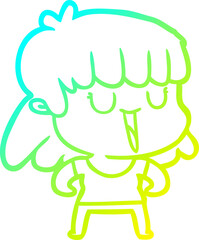 cold gradient line drawing cartoon woman laughing