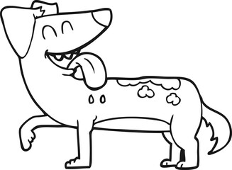 black and white cartoon panting dog