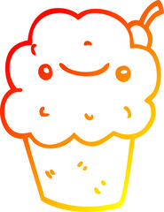 warm gradient line drawing cartoon cupcake