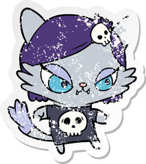 Fototapeta premium distressed sticker of a cartoon tough cat girl
