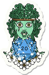 orc barbarian with natural twenty dice roll grunge sticker