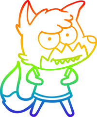 Fototapeta premium rainbow gradient line drawing cartoon grinning fox