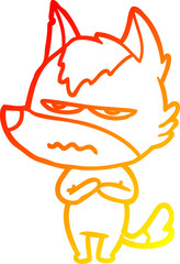 warm gradient line drawing cartoon annoyed wolf